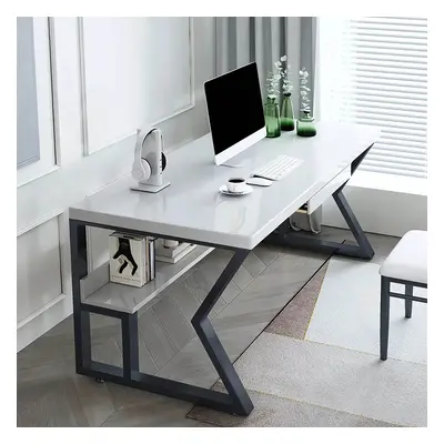 1800mm White Wooden Writing Desk Computer Desk with Shelf & Drawer Black Legs