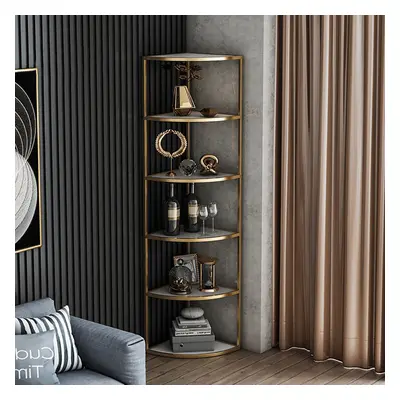 6-Tier Modern Fan-Shaped Shelves Standing Corner Shelf in White&Gold