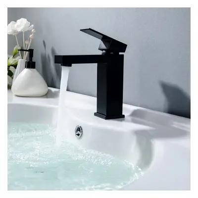 Vland Modern Single Lever Handle Monobloc Deck-Mount Matte Black Square Basin Tap