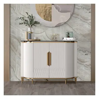 White Luxury 2-Door Sideboard Buffet Sintered Stone Top Modern Sideboard Cabinet in Gold