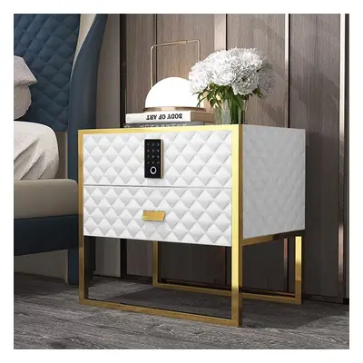 White 2 Drawers Bedroom Nightstand with Electronic Lock Stainless Steel Base