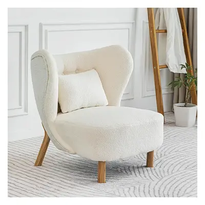 White Lamb Wool Accent Chair Wingback Chair in Wooden Frame