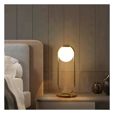 Gold Metal White Glass Globe Table Lamp LED for Bedroom