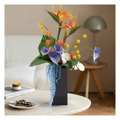 Modern Iris Artificial Flowers Arrangement in Vase Black Acrylic Vase Fake Flower Decor