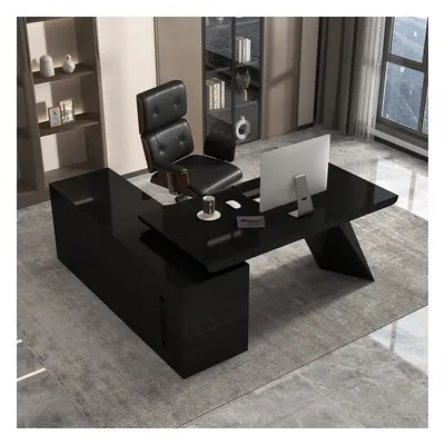 Modern Black L-Shape Executive Desk Swivel Chair Adjustable Height Office Furniture Set