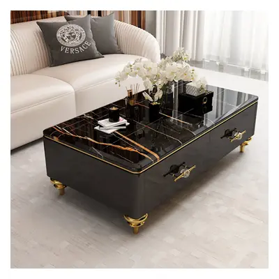 Chift 1300mm Modern Marble Coffee Table & Storage Drawers Gold Stainless Steel Legs