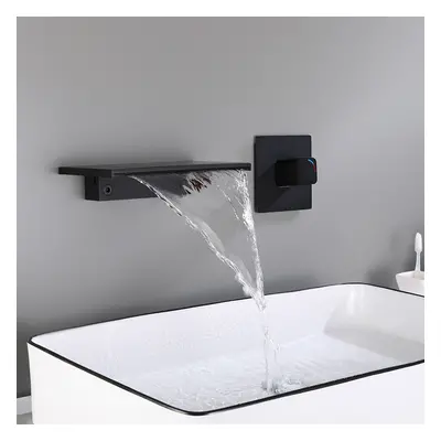 Waterfall Wall Mount Bathroom Basin Tap Single Knob Solid Brass Matte Black