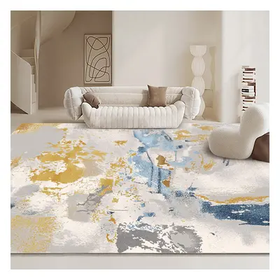 1600mm x 2300mm Modern Abstract Area Rug in Blue & Gold Rectangular Decorative Carpet