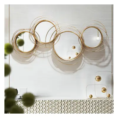 Modern Luxury Large Gold Round Wall Mirror Creative 3D Overlapping 4 Rings Metal Decor