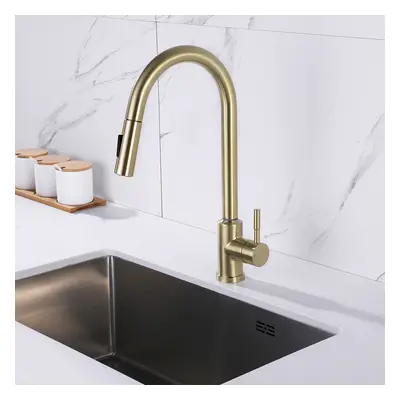 Touch Kitchen Tap Pull Out Sprayer Stainless Steel Single Handle in Brushed Gold