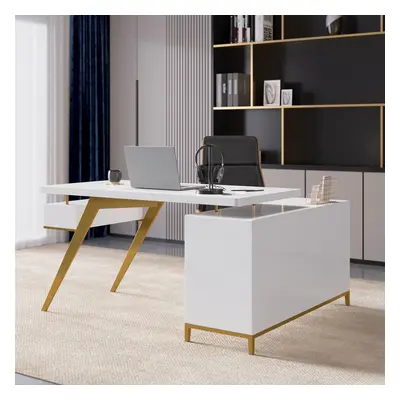 Hungled 1400mm Modern Rectangular Writing Desk Computer Desk with Side Cabinet & Drawers