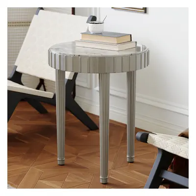 French Fluted Side Table with Faux Marble Top End Table with 3 Wooden Legs