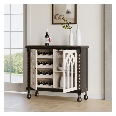 Traditional Black Bar Wine Rack Cabinet with Wine Holder Wood Home Bar Cabinet