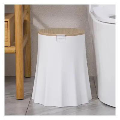 Plastic White Tree Stump Rubbish Bin with Wood Grain Lid for Bathroom