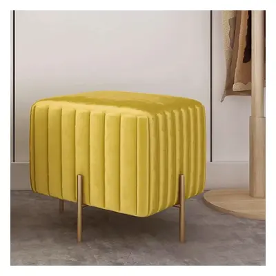 Contemporary Square Pouf Ottoman Upholstered Velvet Ottoman Footrest in Yellow