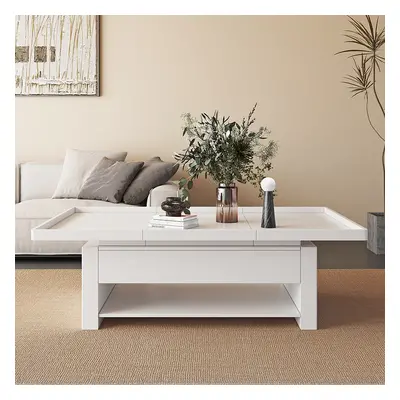 1580mm Modern White Extendable Gaming Coffee Table Fluted with Open Storage