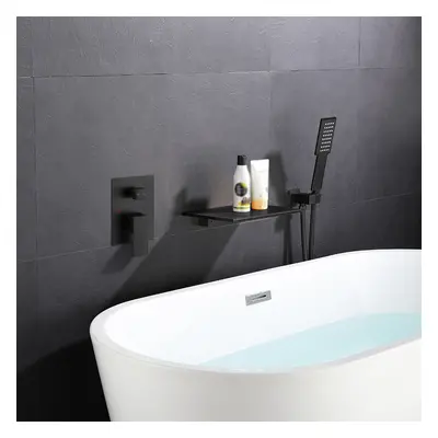 Wall Mount Bath Tap Solid Brass Single Lever Handle in Black