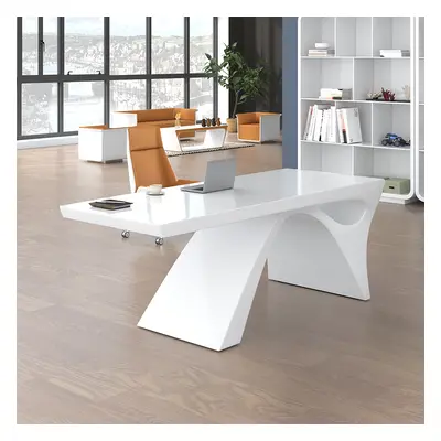 Modern White Computer Desk Rectangular Office Desk with Pedestal Base (1600mm)