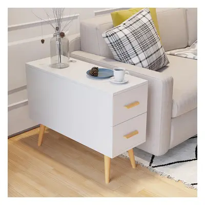 White Rectangle End Table with Drawers Modern Sofa Side Table for Living Room