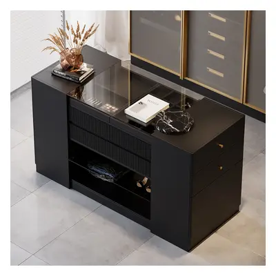 1530mmW Modern Black Dresser with Doors & Drawers Walk in Closet Island Jewelry Storage