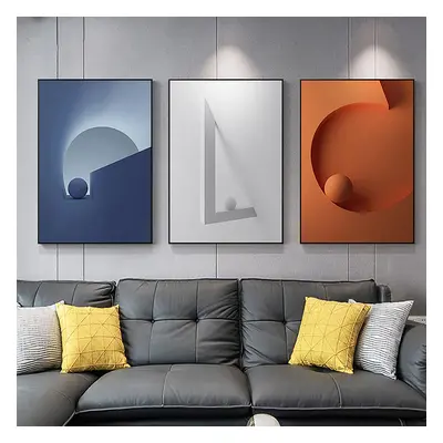 3 Pieces Modern Wall Decor for Living Room Abstract Art Canvas Print with Metal Frame