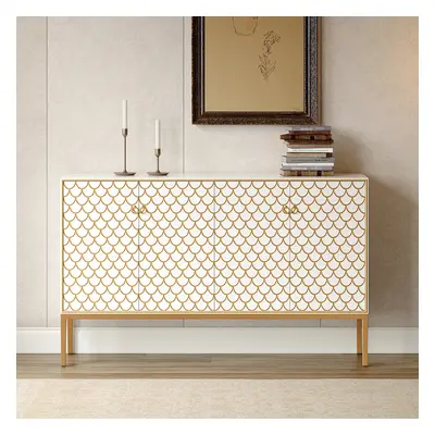 Modern White Cabinet Scale Patterned Sideboard Buffet with Doors & Shelves in Large