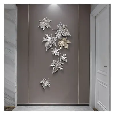 8 Pieces Modern 3D Metal Maple Gold & Silver Leaves Home Wall Decor in Living Room