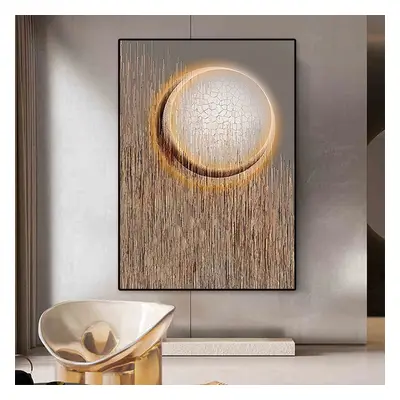 Abstract Round Moon Wall Decor Modern Geometric Painting Art Canvas Prints with Frame