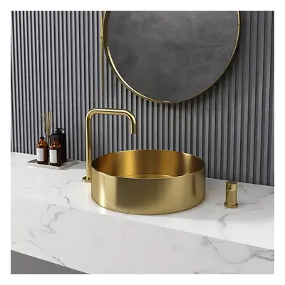 Contemporary Gold Round Stainless Steel Countertop Basin Luxury Wash Basin