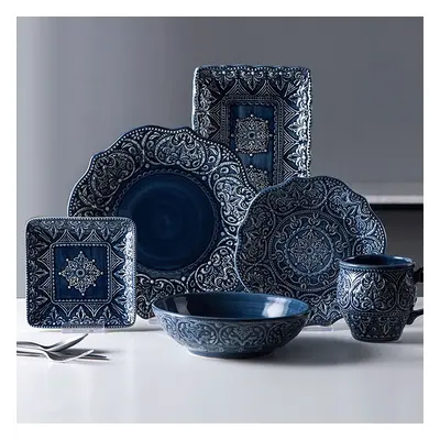 6-Piece Dinnerware Sets Service for One Person European Ceramic Blue Dinnerware Set