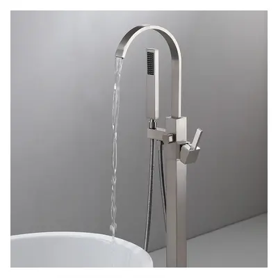 Dree Brushed Nickel Standing Bath Filler Tap Brass Single Handle with Handheld Shower