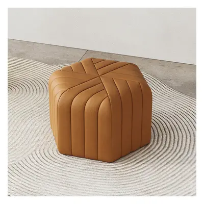 18.5" Wide PU Leather Pouf Ottoman Hexagonal Footrest Stool in Brown