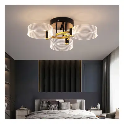 Modern LED Round 3-Light Semi-Flush Mount Light in Black & Gold