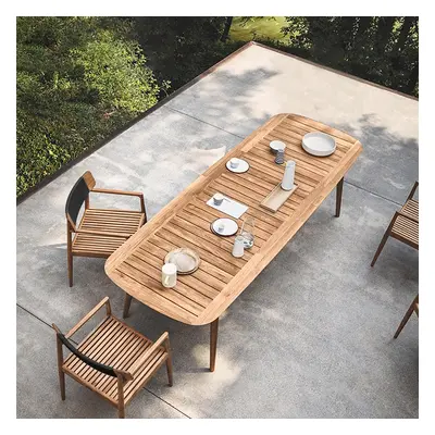 Mid Century Modern 6 - Person Rectangle Wood Outdoor Patio Dining Table in Natural