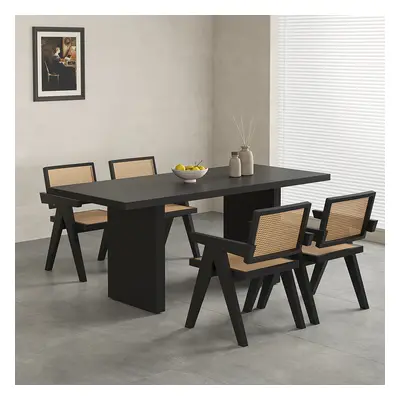 63" Rectangle Dining Table Solid Wood for 6 Farmhouse Style Black Dining Room Table