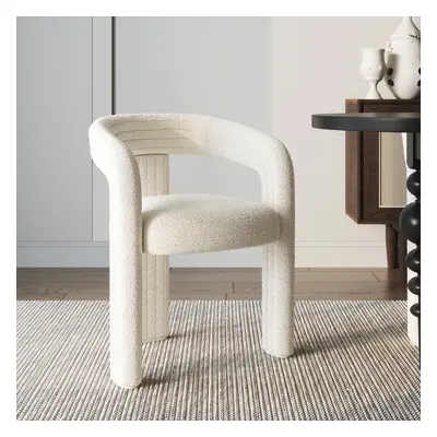 Off White Boucle Dining Room Chair Set of 2 Modern Channel Back C-Shaped Dining Chair