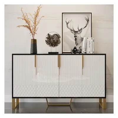 Aro Modern White and Black 60" Wide Wood Sideboard Buffet 4 Doors for Kitchen Storage