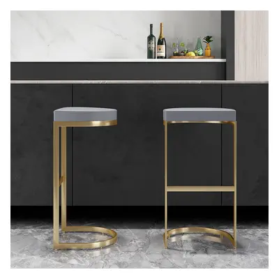 Modern PU Leather Grey Counter Height Counter Stool Home Breakfast Counter Stool with Gold Frame