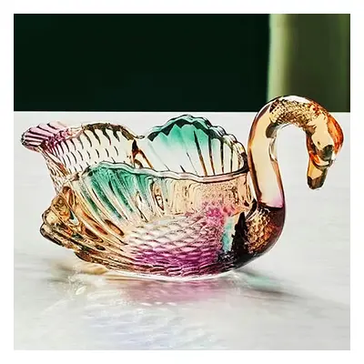 Glass Swan Fruit Bowl Iridescent Transparent Basket Colorful Snack Tray Plate Decor