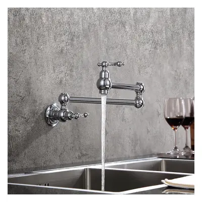 Wall Mounted Retractable Twin Lever Handle Cold Only Tap with Dual Swing Joints