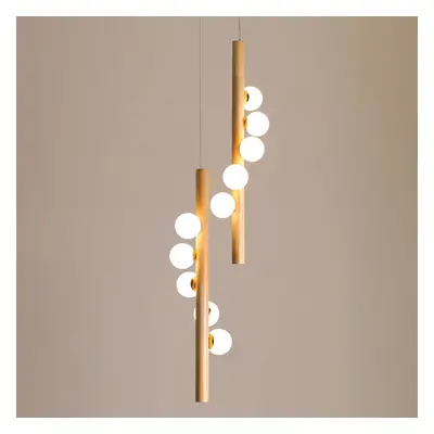 Linearc Modern Linear Pendant Light Vertical Wood Globe Spiral Light 5-Light