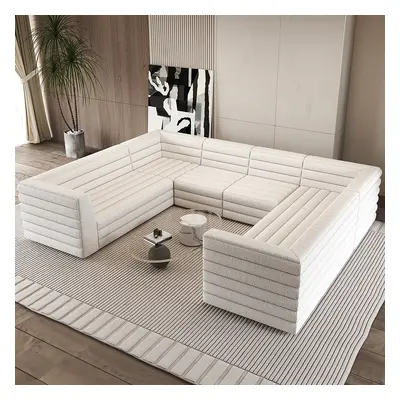 3200mm U-Shaped Modern Off White Boucle Modular Sectional Sofa for 8 Seaters