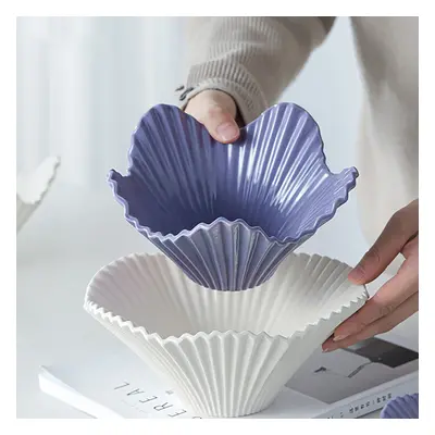 Set of 2 Ceramic Origami Fruit Bowls Decor Plates in White & Purple