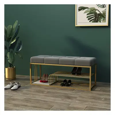 Velvet Upholstered Hallway Bench with Storage Bed Bench in Grey