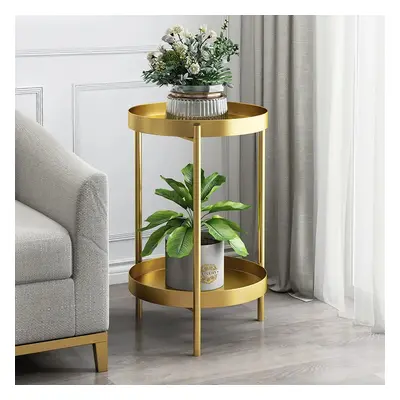 Round Metal Plant Stand 2-Tiered Gold Plant Pot Stand for Indoor in Small