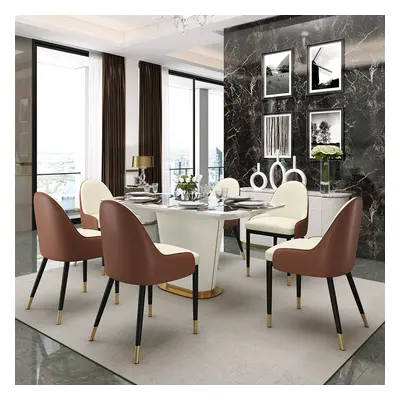 Modern Beige & Brown Faux Leather Upholstered Dining Chair (Set of 2)