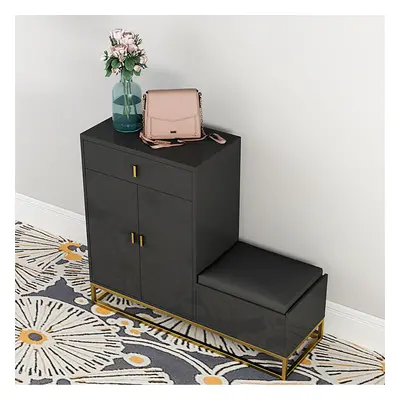 Modern Black Upholstered Shoe with Rack Flip Top Stool