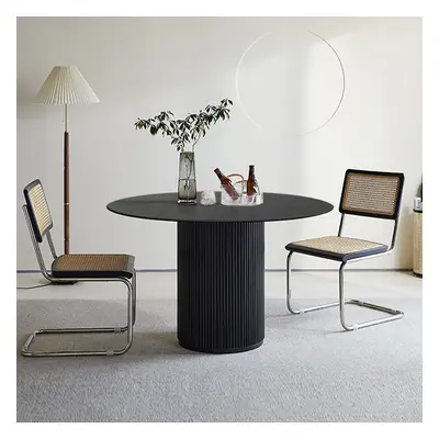 Japandi 31.5" Round Small Dining Table for 2 Person Black Wood Tabletop