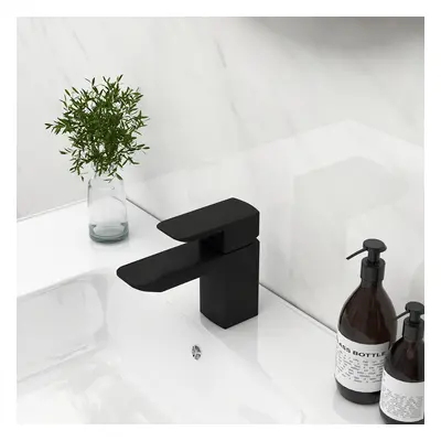 Stylish Minimalist Monobloc Lever Handle Waterfall Bathroom Basin Tap in Matte Black