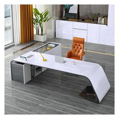 L-Shaped Right Hand Modern White Office Desk with Storage